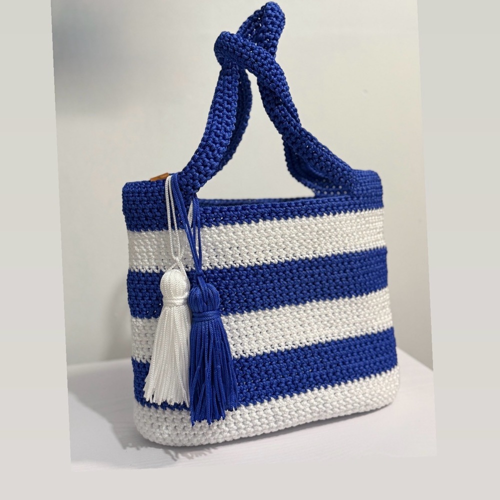 Blue and White Striped Handbag